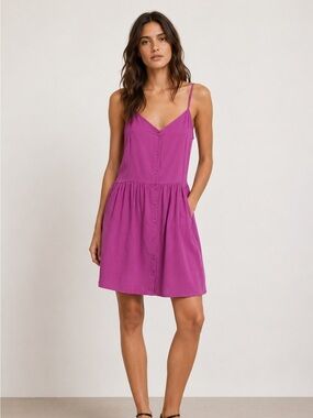 Xhilaration Pink Button Front Sundress Midi Dress Size M Boho Sleeveless Pockets